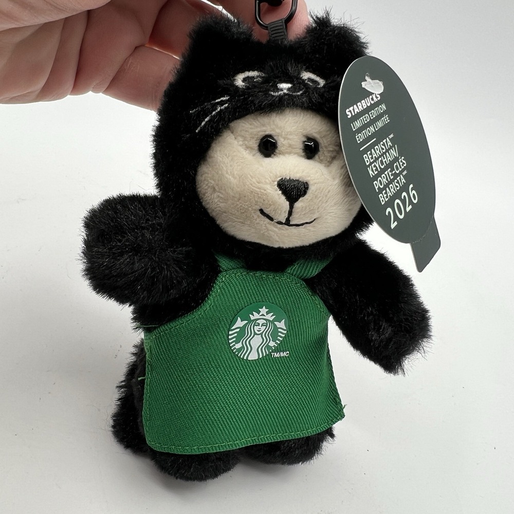 Starbucks 2026 Halloween Bearista Black Cat Plush Bag Charm Keychain Apron